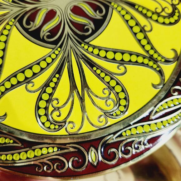 Decorative Nut Tin Filigree Bright Yellow Round Box Storage Container Embossed - Picture 4 of 12